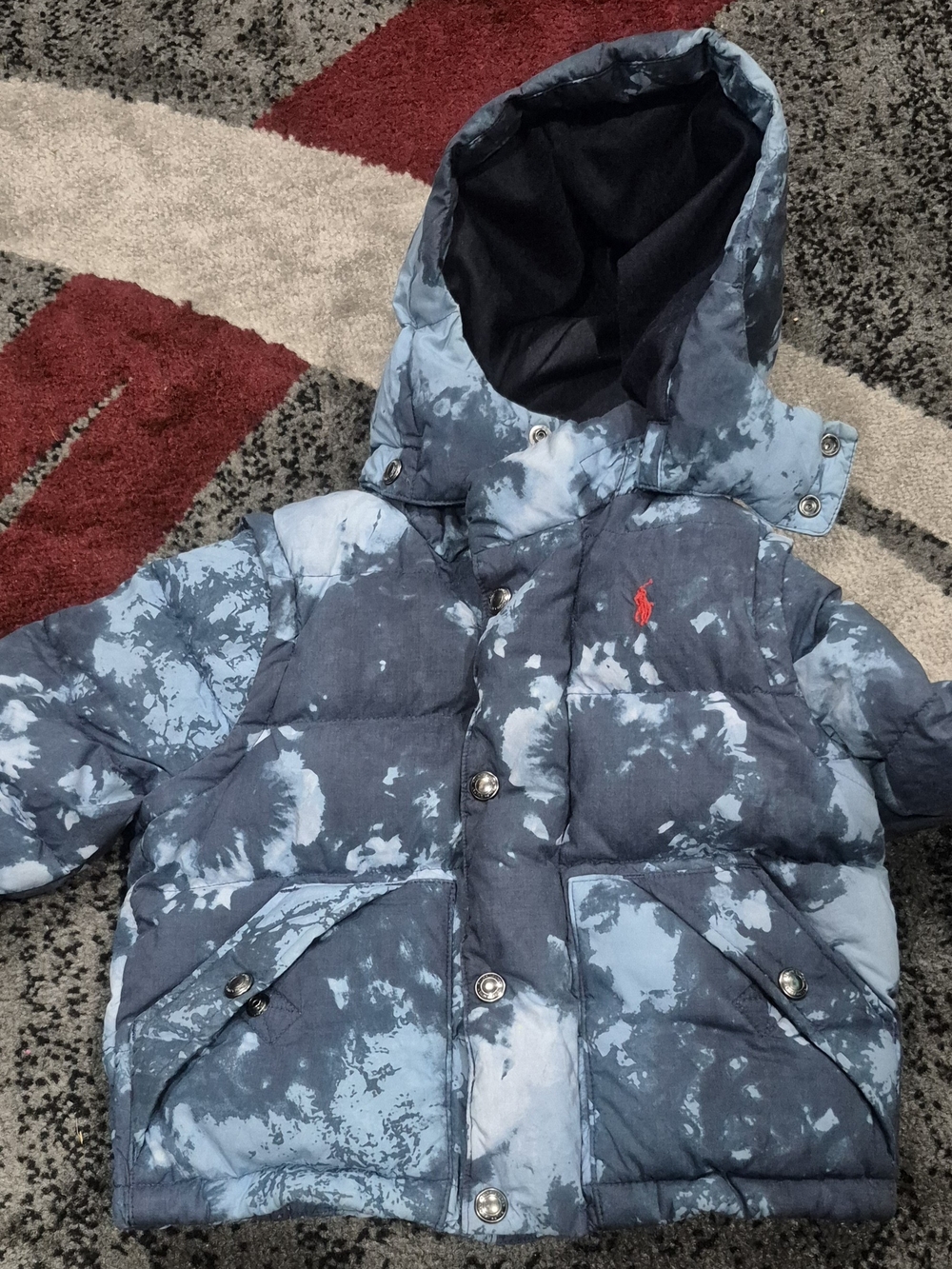 Polo by Ralph Lauren Blue Tie-Dye Puffer Jacket with Hood